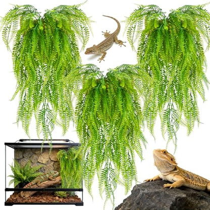 RAINFLOW 3PCS Fake Hanging Plants - Artificial Reptile Habitat Vines | Lifelike Faux Hanging Plants, Reptile Tank Decor Accessories for Bearded Dragon, Chameleon, Lizard, Snake Cage & Habitat, 31"