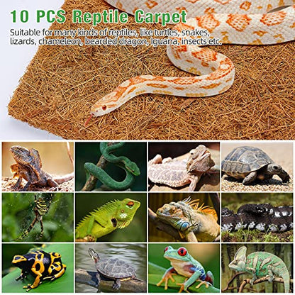 10 Pcs Reptile Carpet 12x12 Inch Coconut Fiber Mat for Tank Bedding | Natural Coconut Fiber Reptile Carpet Liner Flooring, Absorbent & Reusable For Bearded Dragons, Tortoises, Lizards & Geckos - size: 10 Pcs (12X12in)
