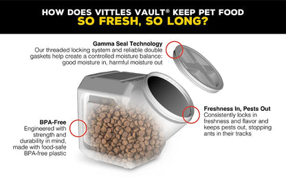 Vittles Vault Traditional Pet Food Storage Container For Dog Kibbles/Bird Seed/Oatmeal/Rice/Flour/Cereal, BPA Free Plastic, Sealed Airtight For Cat Food, Up To 60 lb, Made in USA, With Scoop, Gray - size: 60 Pounds