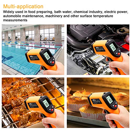 Digital Infrared Thermometer Tool Gun with Adjustable Emissivity Non-Contact Laser Temperature Gun with Max/Min Measure for Kitchen Cooking Industry Automobile -58°F ~ 752°F - color: Orange