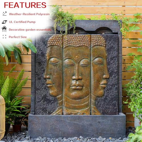 Tankana Zen Buddha Outdoor Fountain - Large Indoor Water Fountains Waterfall with Planting Groove Wall Water Feature for Garden Patio Backyard Deck Lawn Home Decor, 45 inchesTall, Gold