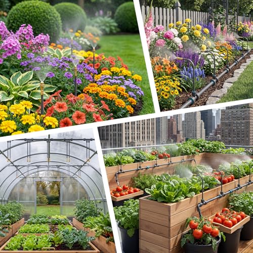 98FT 1/2" Drip Irrigation System Kit with Water Timer for Garden | Automatic Watering System with 20pcs 360° Adjustable Copper Nozzles, irrigation system for garden,Yard, Lawn,Greenhouse