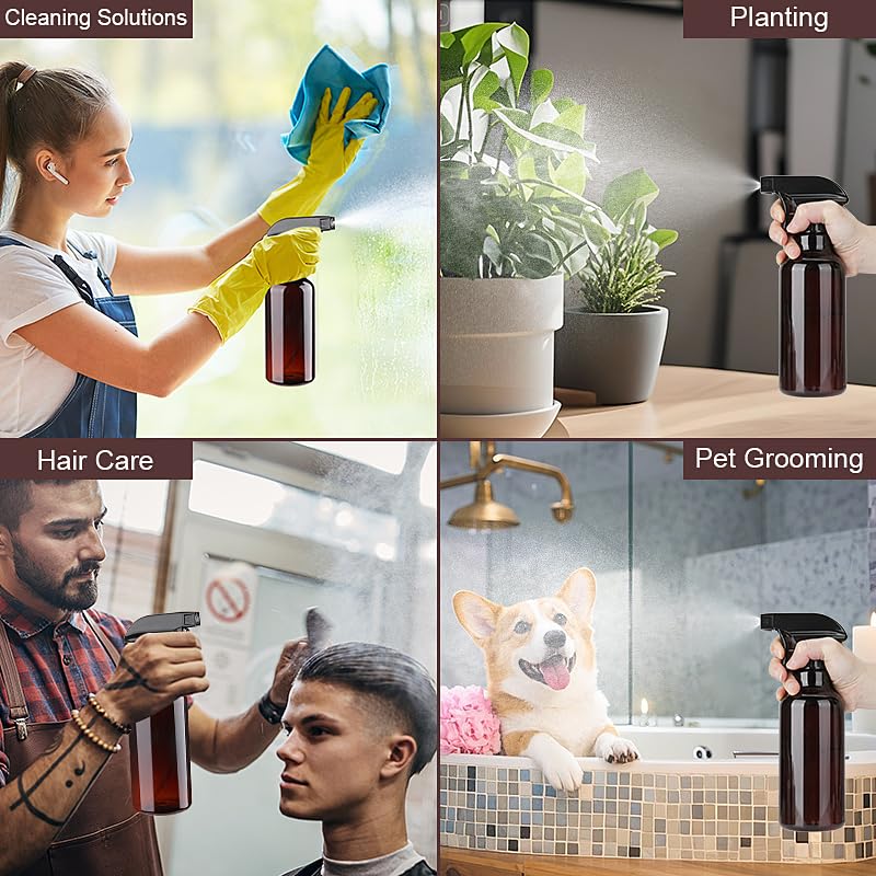 12oz/350ml Plastic Spray Bottles 1 Pack, Adjustable Mist/Stream | Refillable heavy duty spray containers for plants, cooking, hair care and household cleaning - color: 16.9oz-Brown