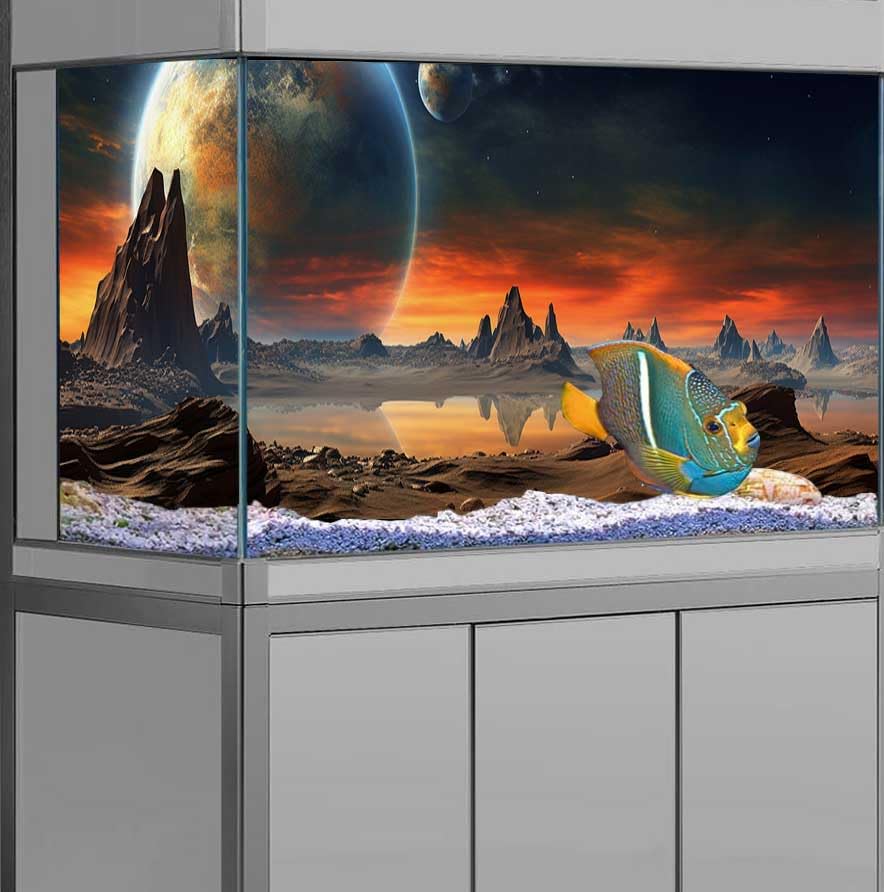 24X12IN Cosmic Aquarium Background, Cool Parallel Space Themed Fish Tank Background, Tropical Desert Terrarium Background with 8 EVA Double-Sided Tape - color: Outer Space, size: 24X12in/60X30cm