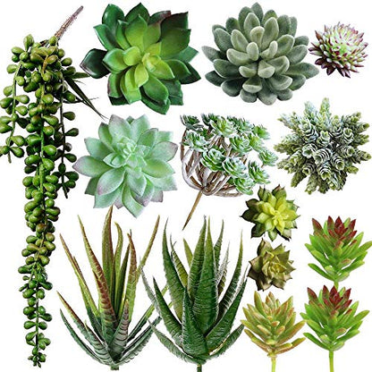 Winlyn 6 Pcs Unpotted Fake Succulents Assorted Faux Succulent in Different Green Artificial Hanging Succulents Textured Faux Succulent Pick Hanging String of Pearls Plant for Wedding Centerpieces