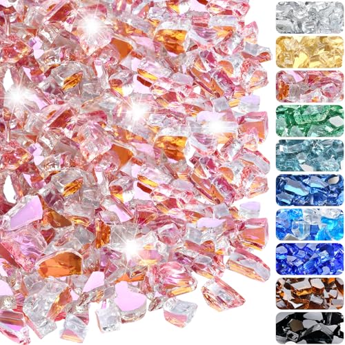 10 Pounds Fire Glass 1/2 Inch High Reflective Tempered Firepit Glass | Rose Gold Rocks for Fireplace, Fire Pit Table, Fire Bowl and Landscaping & DIY Crafts - color: Rose Gold, size: 1/2 inch, 10lb