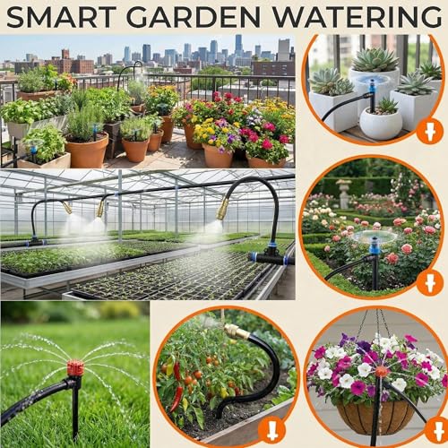 240FT Drip Irrigation System for Garden: 30 Nozzles 1/2" PE Tubing Automatic Watering Kit Adjustable Misting Sprinkler Mister 1/4" Hose for Water Plants Tape Raised Beds Lawn Outdoor Greenhouse - size: 240FT Quick Connect