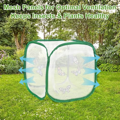 M METERXITY Butterfly Habitat Cage Terrarium, Outdoor Collapsible Mesh Pop-up with Zipper Protection for Breeding Butterfly/Ladybug, Mesh Plant Enclosure [White with Green, 12 x 12 x 12 Inch] - color: White With Green
