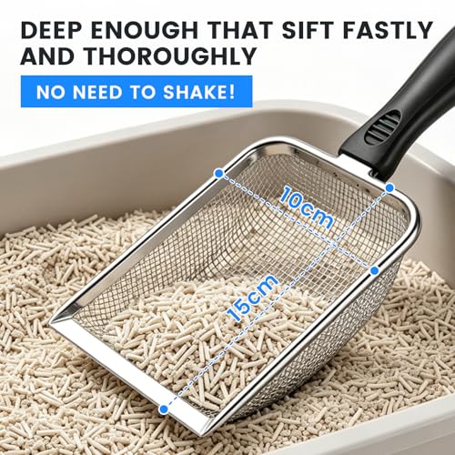 Cat Litter Scoop, Stainless Steel Mesh Scoop Away Cat Litter, Kitty Litter Scoop 2.8mm Hole, Non-Stick Cat Litter Scoop for Crystal Litter|Pine Pellets|Small Pieces, Litter Cleaner Beach Mesh Shovel