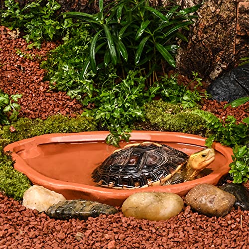 Extra Large Reptile Bathing Pool Tortoise Bathing Pool Reptile Feeding Dish Water Bath Bowl Aquarium Ornament for Gecko, Snake, Turtle, Bearded Dragon, Lizard Bath (Red Pottery) - color: Red Pottery