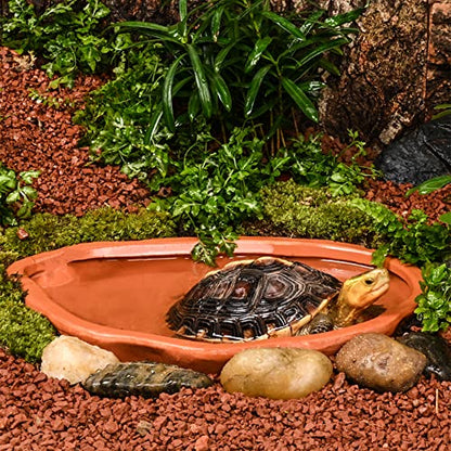 Extra Large Reptile Bathing Pool Tortoise Bathing Pool Reptile Feeding Dish Water Bath Bowl Aquarium Ornament for Gecko, Snake, Turtle, Bearded Dragon, Lizard Bath (Red Pottery) - color: Red Pottery