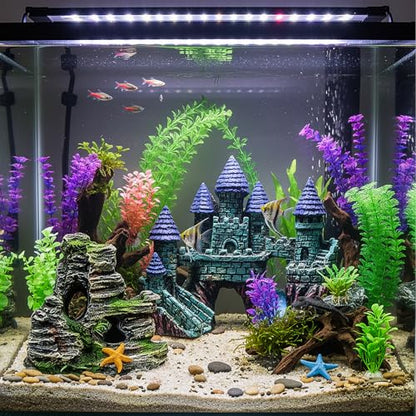 Mechpia 13 Pieces Aquarium Decorations Kit, Fish Tank Decorations Set Small Resin Castle and Rockery Betta Fish Cave Hideout Coral Artificial Plastic Plants Ornament Accessories