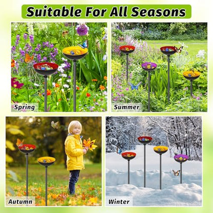 4 Pack Metal Bee Butterfly Watering Station for Garden | With Glass Marbles, Ellipse Design,Bee Butterfly Feeder for Outdoor Yard Patio Decor,Yellow Purple Red Orange - style: 4pcs Yellow Purple Red Orange