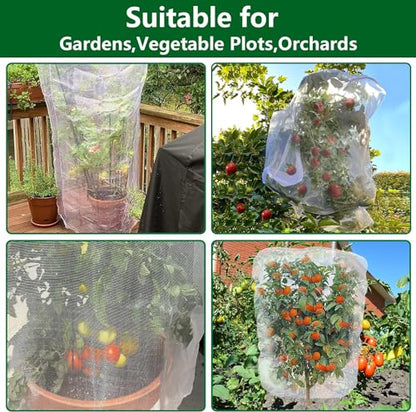 Alpurple 2 Pcs Insect Bird Barrier Netting Mesh with Drawstring- 4.9 x 3.2 Ft Garden Bug Netting Plant Cover- Fruit Tree Net for Protect Plant Fruits Citrus Flower from Insect Bird Eating | 4.9 x 3.2 Ft Garden Netting Pest Barrier, Fruit Tree Net for Prot