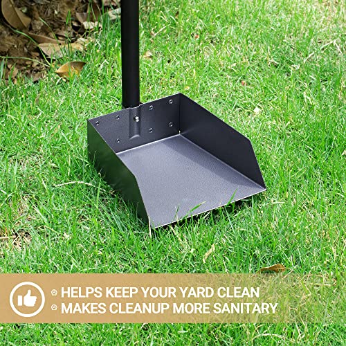 Dog Pooper Scooper, Dog Poop Tray and Rake Set with Long Stainless Handles | Pet Waste Removal Scoop with Adjustable Sectional Handles - color: Black/Red