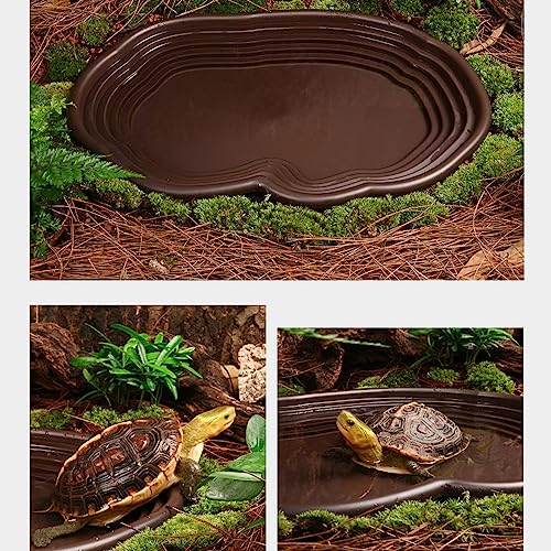 Extra Large Reptile Bathing Pool Reptile Feeding Dish Water Bowl with Ramp Aquarium Ornament for Gecko, Snake, Turtle, Bearded Dragon, Lizard Bath(Black) - color: Black