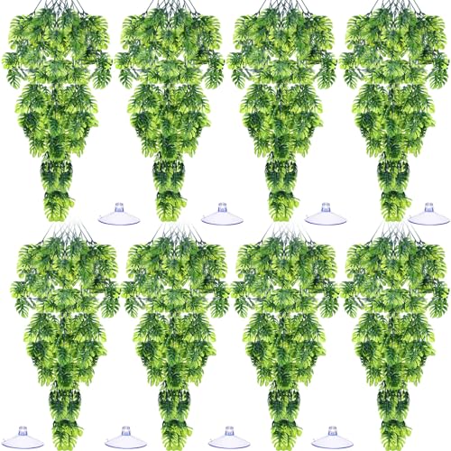 8 Pack Reptile Plants Terrarium Hanging Plant Vine Boston Climbing Terrarium Plant with Suction Cup for Bearded Dragons Lizard Crested Gecko Snake Crab Tank(Popular Series,Green) - style: Popular Series
