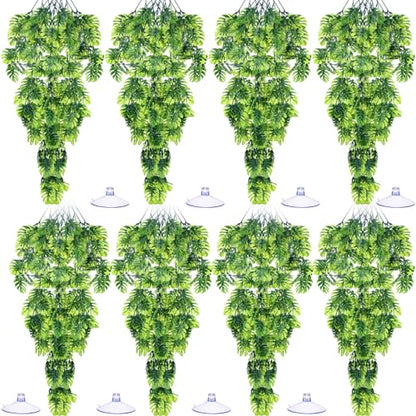 8 Pack Reptile Plants Terrarium Hanging Plant Vine Boston Climbing Terrarium Plant with Suction Cup for Bearded Dragons Lizard Crested Gecko Snake Crab Tank(Popular Series,Green) - style: Popular Series