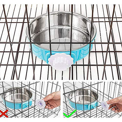 Stainless Steel Removable Pet Food Bowl, Anti-overturn Water Feeder Container, Suitable for Small Dog/Cat/Rabbit, 2 Set of Crate Bowls, Easy to Install and Clean - color: (Round) Pink/Blue
