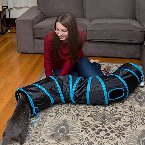 PetLike S Cat Tunnel Collapsible Pop-up Pet Tube Hideaway Play Toy with Ball (1 Way, Black) - color: Black, size: S way and 1 way