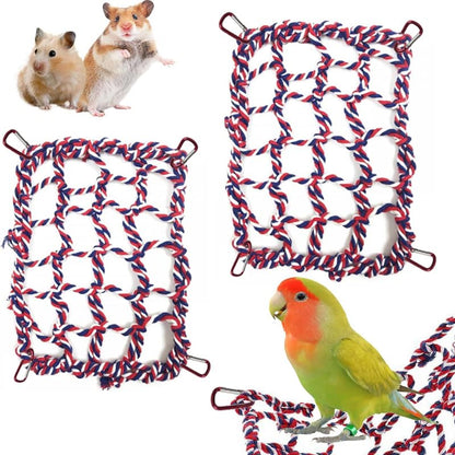 2 Pcs Cotton Rope Hammock & Bridge with 4 Hooks for Cage Accessories - Rat, Bird & Hamster (12.6 x 9.84 inch, Red) - color: red