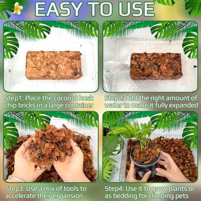 Halatool 4 Pcs Coco Husk Chips for Plants - 4.4 LB 100% Organic Coconut Coir Chips with Low EC and pH Balanced, Compressed Coco Substrate Growing Mulch Medium for Landscaping, Herbs, Plants, Flowers - color: 4pcs