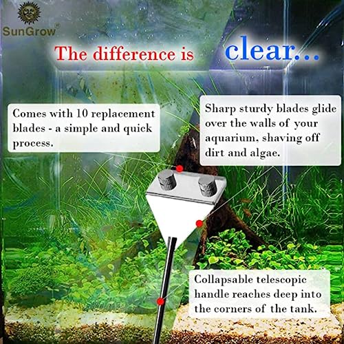 SunGrow 25" Aquarium Glass Cleaner, with 10 Replaceable Stainless Steel Blades, Cleaning Glass Stovetops, Removing Stickers & Labels, Tiles Grout Residue, Scraping Paint & Wallpaper