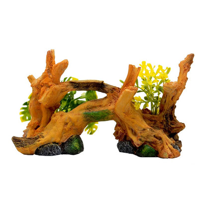 Blue Ribbon EE-639 Exotic Environments Driftwood Centerpiece with Plants Aquarium Ornament, Brown, Small
