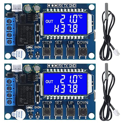 2pcs XY-T01 Electronic Temperature Controller, DC 6-30V 24V Waterproof NTC Probe Digital Temperature Control Module -50°C to 100°C Digital Thermostat Temperature Control Switch Boards