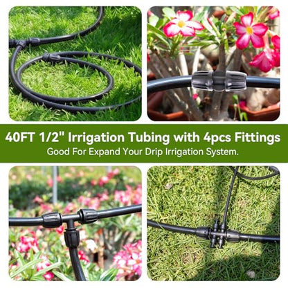 Inntop 40FT 1/2 Inch Drip Irrigation Tubing Extension Hose, 1/2" Main Line Watering Tube for Expanding Garden Irrigation Systems with 4pcs Quick Connector (No Drip Emitters No 1/4" Tubing）