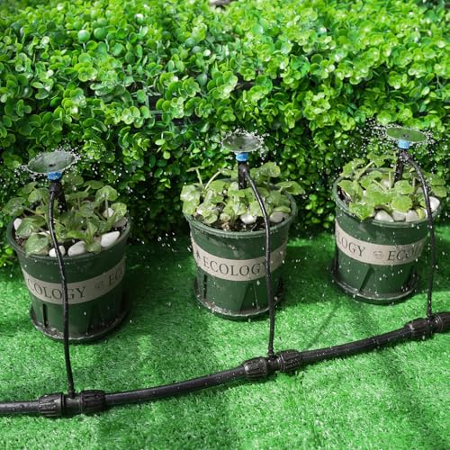 RedChili 50 Pieces Drip Emitters for 1/4" Drip Irrigation Tubing, Adjustable 360 Degree Vortex Drip Emitters with Stake 360° Full Circle Fan Shape Pattern Garden Irrigation Micro Drippers - size: 50P Vortex Emitter