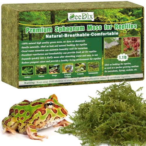 1.1 lb Premium Sphagnum Moss for Reptiles | 25 qt Green Natural Reptile Moss Bedding, Long Fiber Reptile Moss for Leopards, Geckos, Snakes, Turtles, Frogs - color: 1.1lb