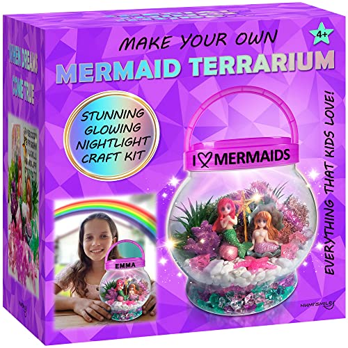 Make Your Own Light-Up Mermaid Terrarium Kit for Kids, Mermaid Gifts for Girls Ages 4 5 6 7 8 9 10 Years and up, DIY Mini Garden Nightlight Project, Arts and Crafts for Kids, Mermaid Toys for Girls - style: Mermaid