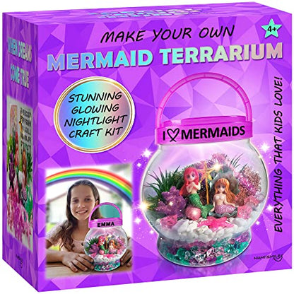 Make Your Own Light-Up Mermaid Terrarium Kit for Kids, Mermaid Gifts for Girls Ages 4 5 6 7 8 9 10 Years and up, DIY Mini Garden Nightlight Project, Arts and Crafts for Kids, Mermaid Toys for Girls - style: Mermaid