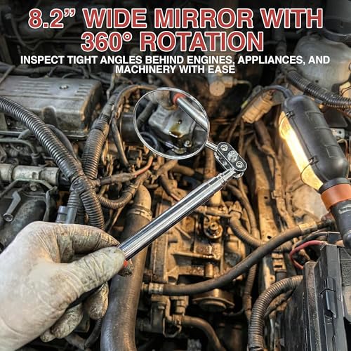 UTR Perfect - 2 in 1 - One side - 2" Telescopic Mirror for Inspection, Flexible Mirror 360 Rotation. Other side - 8lb Steel Magnet for Magnetic Pick-up. Two Tools Combined Together