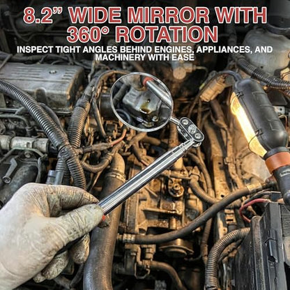 UTR Perfect - 2 in 1 - One side - 2" Telescopic Mirror for Inspection, Flexible Mirror 360 Rotation. Other side - 8lb Steel Magnet for Magnetic Pick-up. Two Tools Combined Together