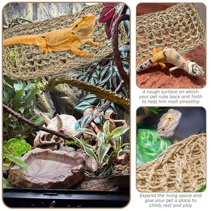 kathson Bearded Dragon Hammock, Natural Seagrass Reptile Hammock, Reptile Lounger Bearded Dragon Tank Accessories for Chameleons, Lizards, Geckos, Snakes, Lguana Reptiles, Geckos (29.52 x 7.08 inches)