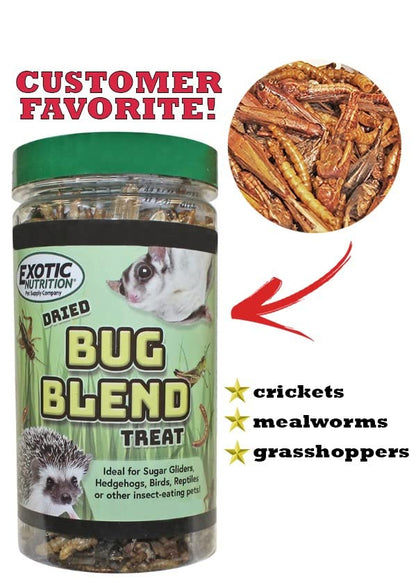 Bug Blend - Healthy High-Protein Dried Insect Treat - Crickets, Mealworms, Grasshoppers - Sugar Gliders, Hedgehogs, Squirrels, Chickens, Skunks, Opossums, Marmosets, Parrots, Birds (1.71 oz.) - size: 1.7 Ounce (Pack of 1)