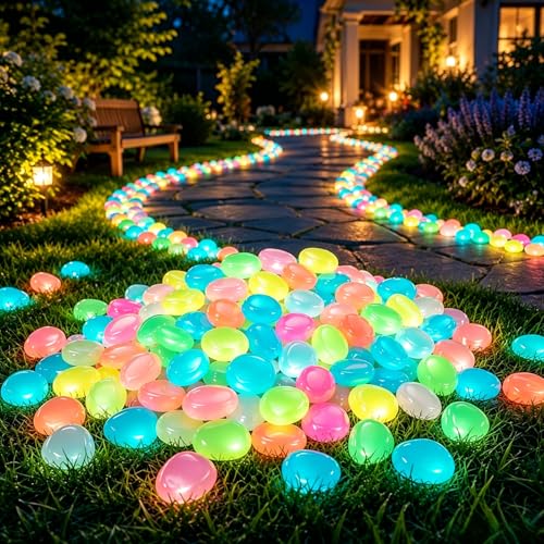 2026 Colorful Glow-in-the-Dark,Garden Stones Night Guide Luminous Pebbles Rainbow Glow,for Outdoor Garden & Aquarium Decor for Pathways,Fish Tank, Aquarium Decoration