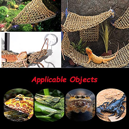 Tfwadmx 2 Pack Bearded Dragon Hammock, Reptile Climbing Decor, Lizard Lounger 100% Natural Seagrass Fabric Hammock for Reptiles, Geckos, Anoles, Iguanas, Hermit Crabs, Triangular - size: 12x8In