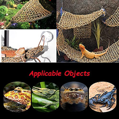 Tfwadmx 2 Pack Bearded Dragon Hammock, Reptile Climbing Decor, Lizard Lounger 100% Natural Seagrass Fabric Hammock for Reptiles, Geckos, Anoles, Iguanas, Hermit Crabs, Triangular - size: 12x8In