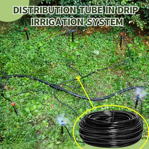 100FT 1/4 Inch Drip Irrigation kit Tubing Distribution Hose Tube for Garden Drip Irrigation System (Includes 2 Pack 6-Way Connector and 20pcs 1/4" Tee Splitters and End Plugs) - size: 100FT 1/4" Distribution tube