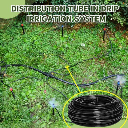 100FT 1/4 Inch Drip Irrigation kit Tubing Distribution Hose Tube for Garden Drip Irrigation System (Includes 2 Pack 6-Way Connector and 20pcs 1/4" Tee Splitters and End Plugs) - size: 100FT 1/4" Distribution tube