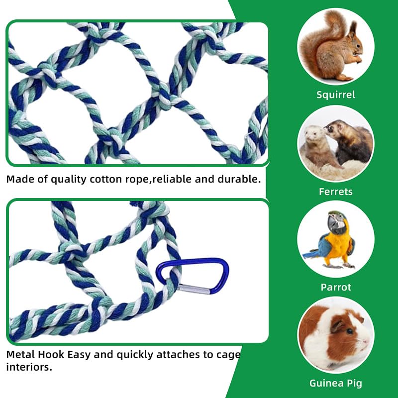 2 Pcs Cotton Rope Hammock & Bridge with 4 Hooks for Cage Accessories - Rat, Bird & Hamster (12.6 x 9.84 inch, Red) - color: red