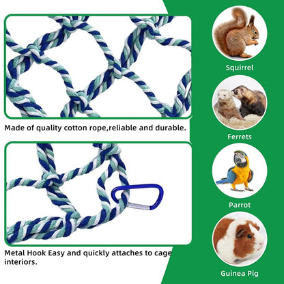 2 Pcs Rat Climbing Ropes for Cage - Rat Accessories - 12.6 x 9.84 inch Hammock - Cotton Rope Bridge - Bird Ladder with 4 Silver Hooks (Blue) - color: blue