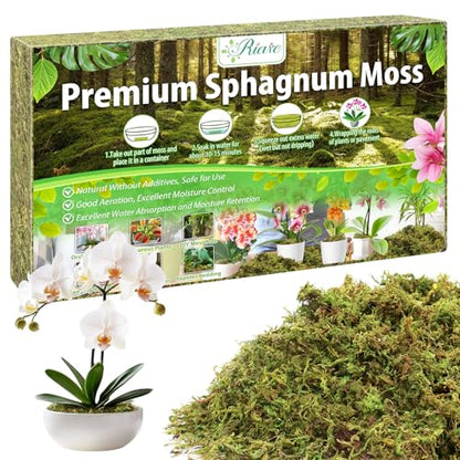 Riare 3.88OZ Premium Sphagnum Moss for Plants- 4QT Natural Dried Plant Moss | Moisture Retention & Drainage Orchid Moss for Repotting, Succulents, Carnivorous, Ferns, Green Moss for DIY Craft, Reptiles - size: 4 QT(Appx.3.88oz)