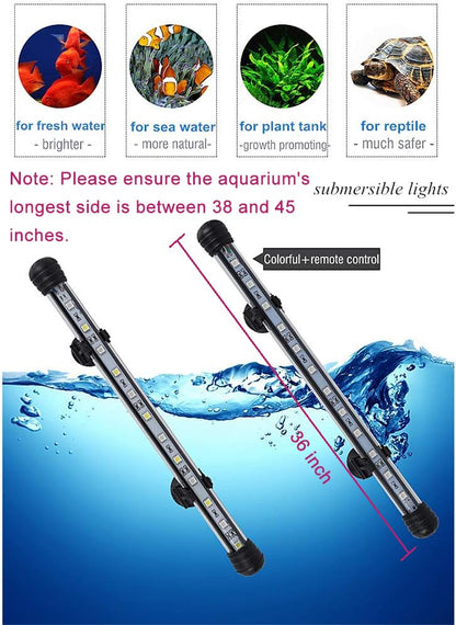 MQ 36 in Submersible LED Aquarium Light, 13W Color Changing Fish Tank Light with Remote Control, IP68 Crystal Glass 42 LEDs Lights Bar, for 38-45in Longest Side Tanks - size: 42LED-Length 36"