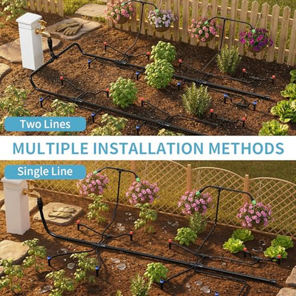 LP 240FT Drip Irrigation System Kit, Garden Watering Misting System - 40FT 1/2" Main Tube & 200FT 1/4" Distribution Tubing - Adjustable Nozzles & Sprinklers for Garden Greenhouse, Lawn, Potted Plants
