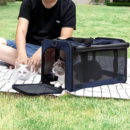 GAPZER Medium Cat Carrier Large Cat 15 lbs+ Soft Pet Car Cage Small Puppy | Privacy Protection Big Kitten Car Travel Cloth Carry Bag up to 20 lbs, Small Animal Portable Mesh Kennel Cage for Vet Visits - color: Navy