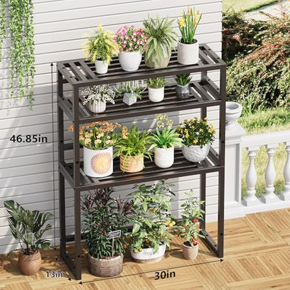 Metal Heavy Duty Plant Stand Indoor Outdoor,3 Tier Ladder Plant Stands Riser,Wrought Iron Plant Shelves for Multi Large Pots,Black Tiered Flower Display Holder for Living Room,Patio,1-Pack